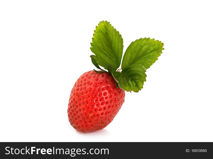 One red strawberry isolated on white background