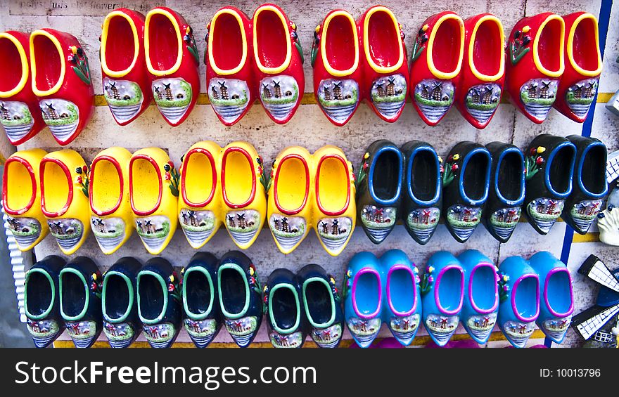 Colorful wood shoes in Netherlands, souvenir