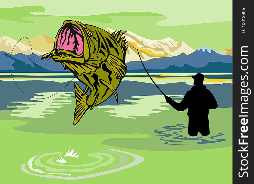 Fisherman Catching Bass