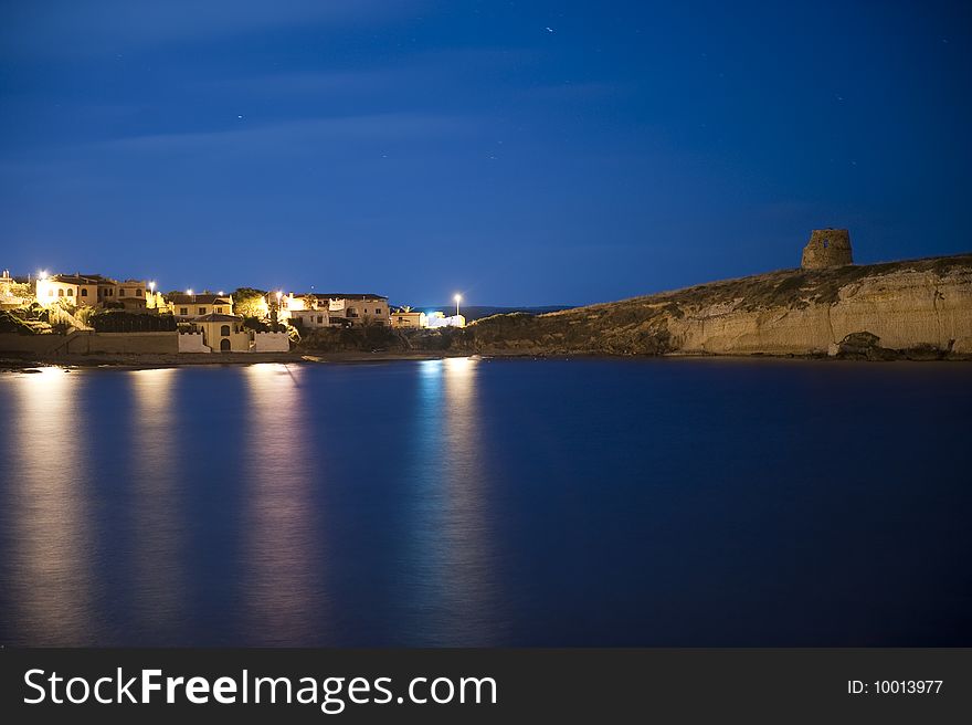 Nocturnal view of a small village in a mediterranean island. Nocturnal view of a small village in a mediterranean island