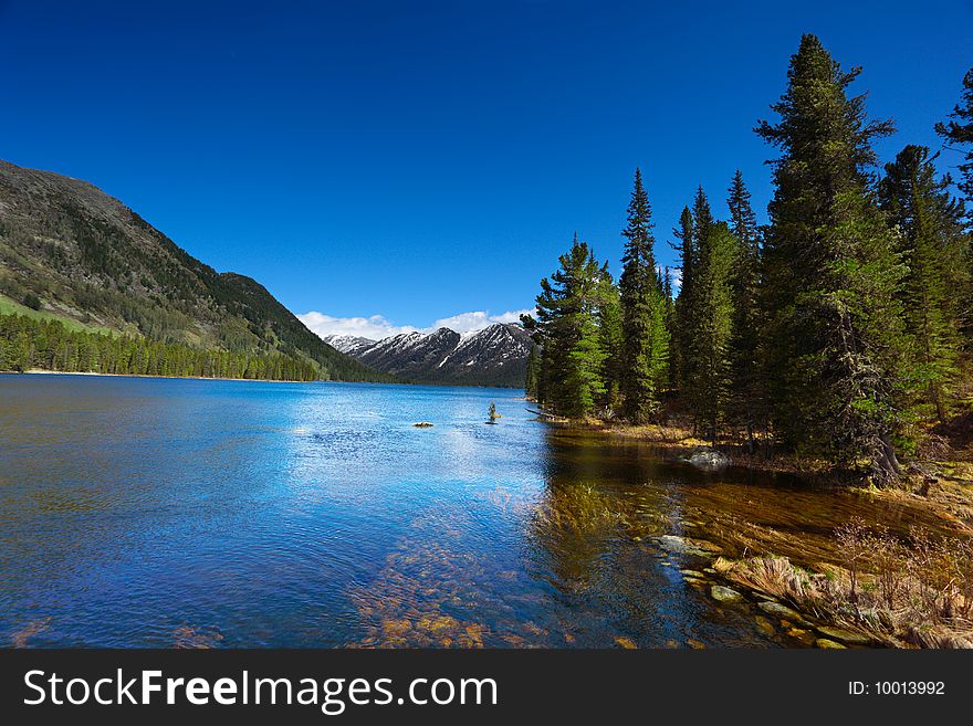 Beautiful landscape with mountain lake