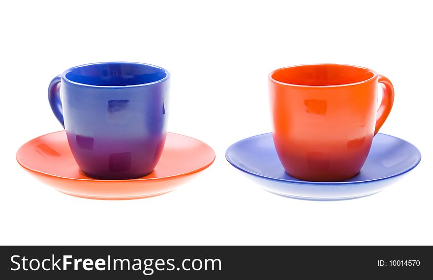 Two colored cup isolated on white background