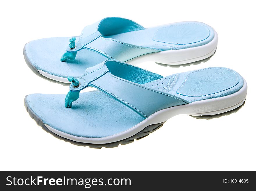 Blue Women Flip-flops Isolated On White