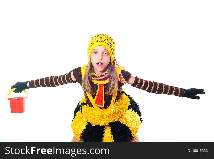 Happy little girl in bee dress