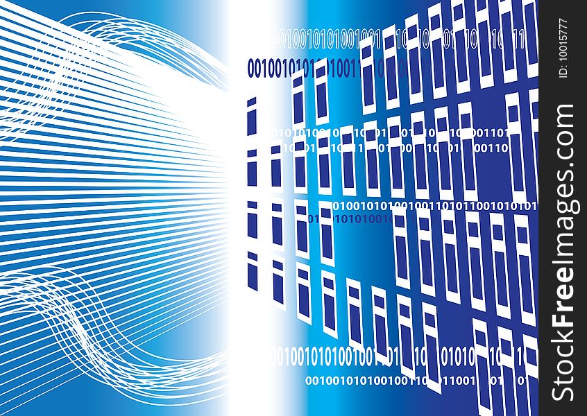 Blue and white tiles and binary code are featured in an abstract background illustration. Blue and white tiles and binary code are featured in an abstract background illustration.