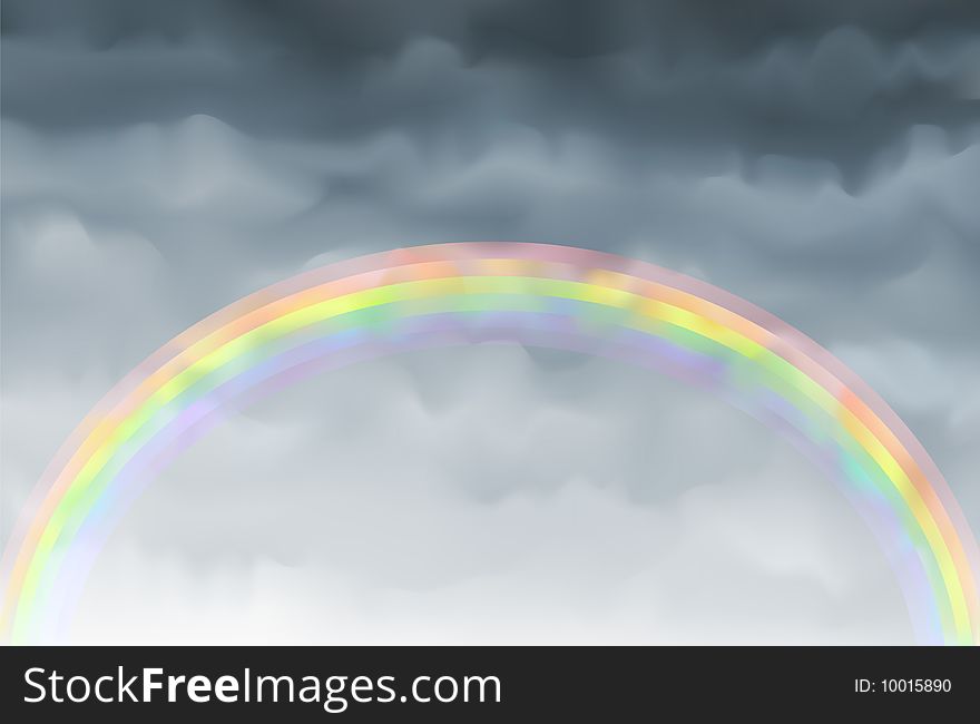 Beautiful semi-transparent rainbow in grey overcast sky (other cloudscapes are in my gallery)