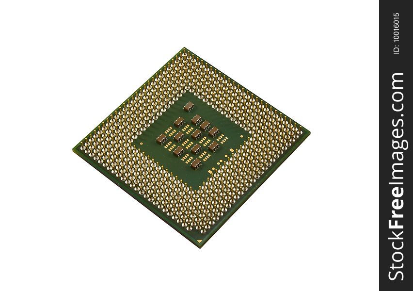 Back side of processor on white background. Back side of processor on white background