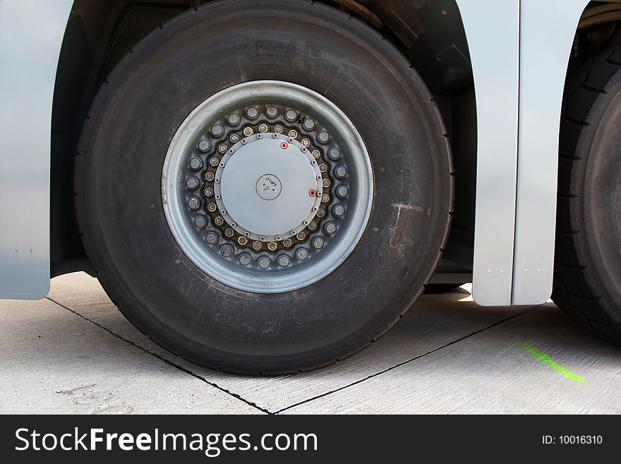 Close up of heavy truck wheels