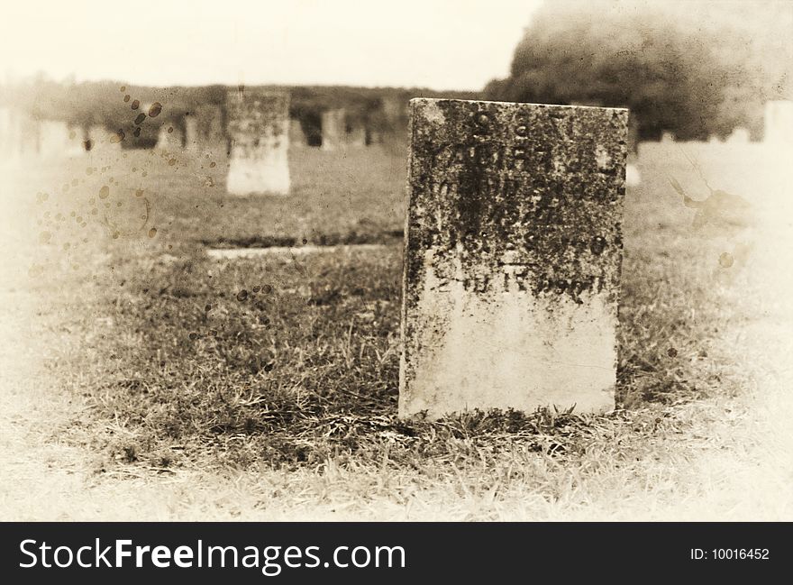 Vintage black and white photo of old graveyard. Vintage black and white photo of old graveyard