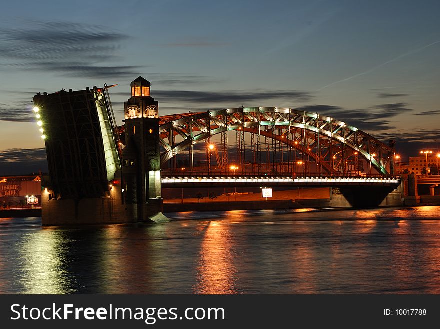 Bolsheokhtinskiy Bridge On Neva River, Saint-Petersburg, White Night.