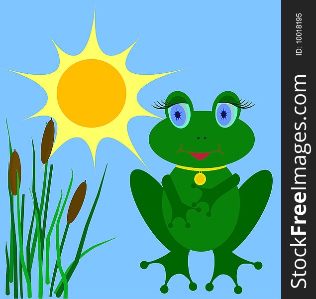 Adorable green frog vector illustration.