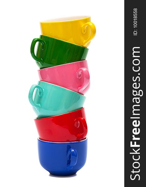 Beautiful color cups on a white background