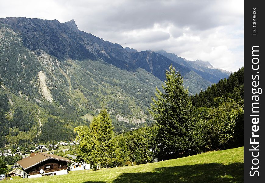 Beautiful view on a mountain and chalet. Beautiful view on a mountain and chalet