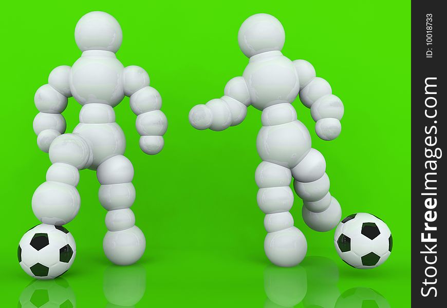 Human soccer concept, green background and abstract players