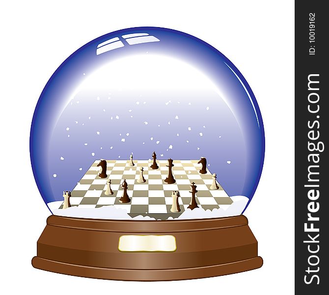 An illustration of a chess board in Glass snow globe on white background. An illustration of a chess board in Glass snow globe on white background