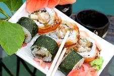 Sushi Rolls With Sake Set Royalty Free Stock Photography Sushi Rolls With Sake Set Royalty Free Stock Photography