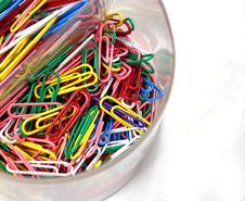 Clear Cup Of Colored Paperclips Royalty Free Stock Image Clear Cup Of Colored Paperclips Royalty Free Stock Image