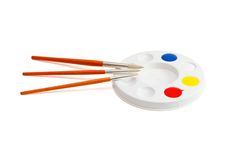 Round Palette With Three Paintbrushes Isolated Royalty Free Stock Photo Round Palette With Three Paintbrushes Isolated Royalty Free Stock Photo