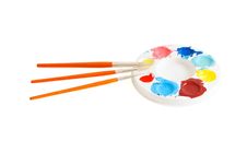 Round Palette With Three Paintbrushes Isolat Royalty Free Stock Photography Round Palette With Three Paintbrushes Isolat Royalty Free Stock Photography