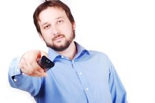 Man With Remote Control Royalty Free Stock Photography Man With Remote Control Royalty Free Stock Photography