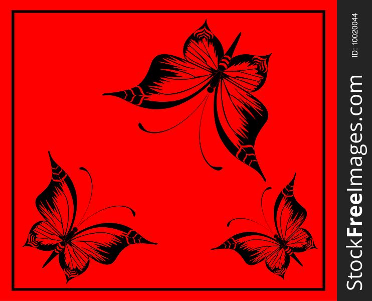 Very beautiful exotic butterfly on a red background