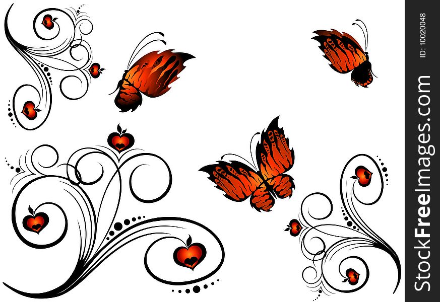Beautiful framework from leaves and butterflies