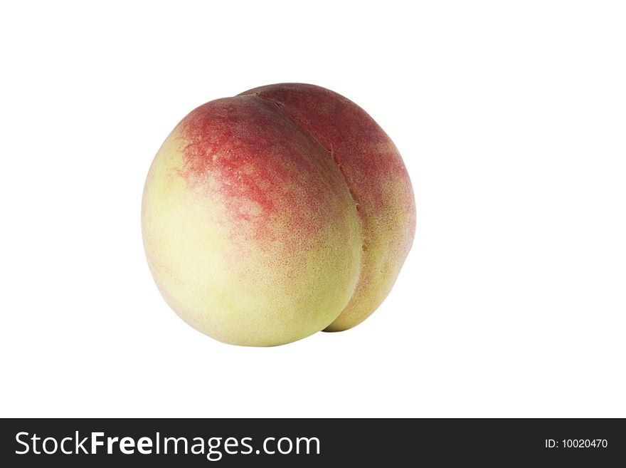 A peach on a white background. A peach on a white background
