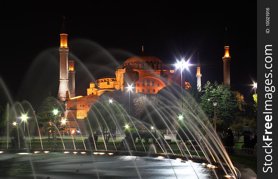 Night view of Haghia Sophia Mosque in Istanbul, Turkey. Night view of Haghia Sophia Mosque in Istanbul, Turkey