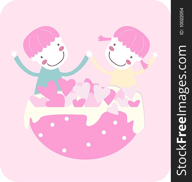 Vector illustration of cute boy and girl in love