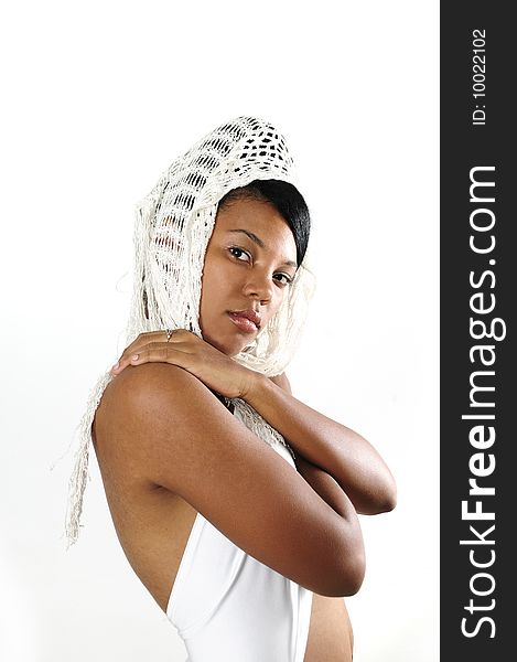 Portrait of young african american fashion woman isolated over white. Portrait of young african american fashion woman isolated over white