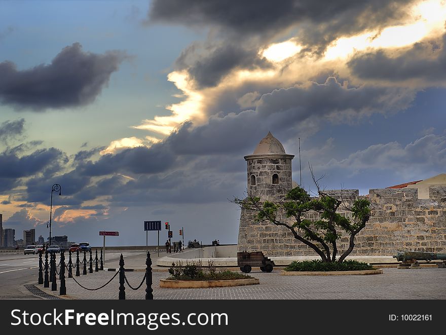 Detail of fort La Punta and skyline in havana bay entrance. Detail of fort La Punta and skyline in havana bay entrance