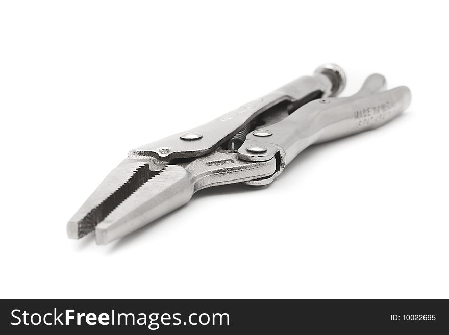 Vice grip pliers close up with white background