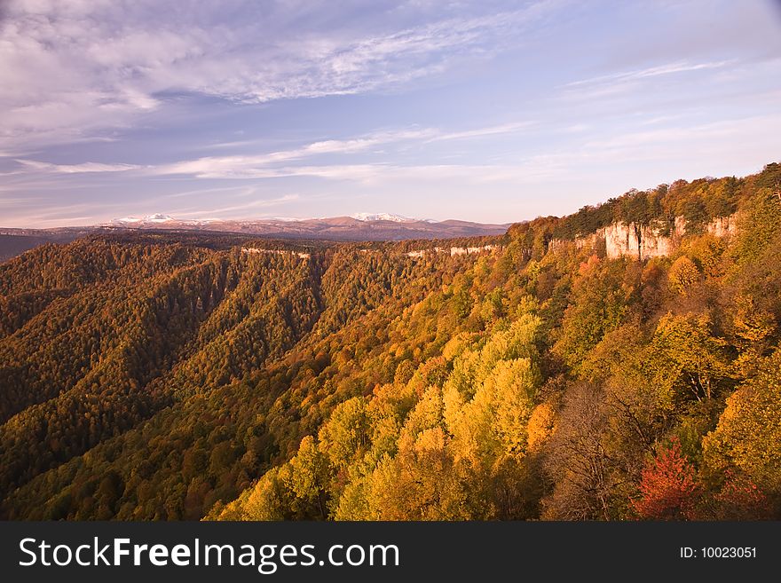 Mellow autumn in mountains of Caucasus. A kind on mountain Oshten and a plateau of Lago-Naki.