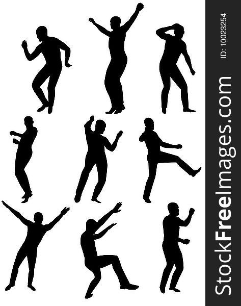 Collection of dancing young men. Vector illustration