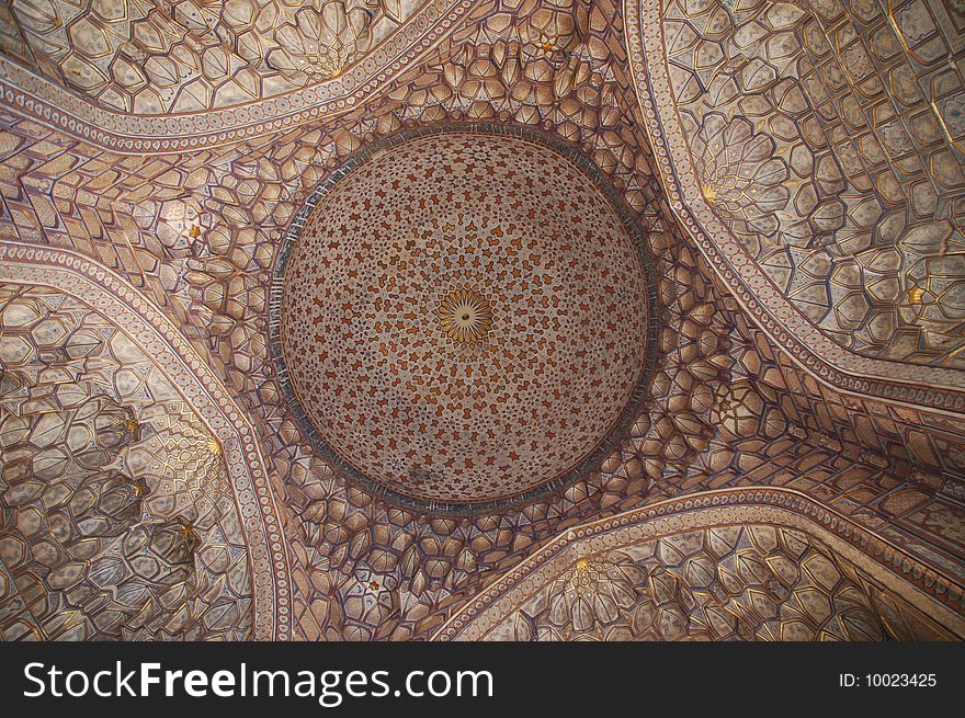 Mosaic ceiling of Gur-e Amir mausoleum dome, Samarkand, Uzbekistan. Mosaic ceiling of Gur-e Amir mausoleum dome, Samarkand, Uzbekistan.