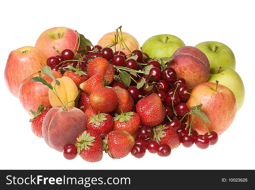 Fresh berries and fruits on white