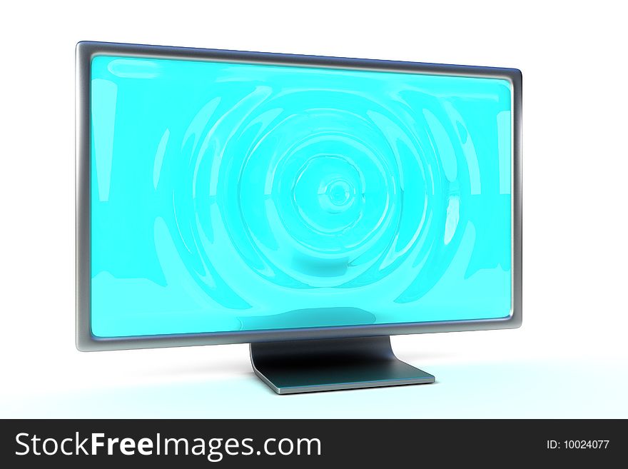 Modern lcd monitor, with easy to change wavy blue screen and light shadows