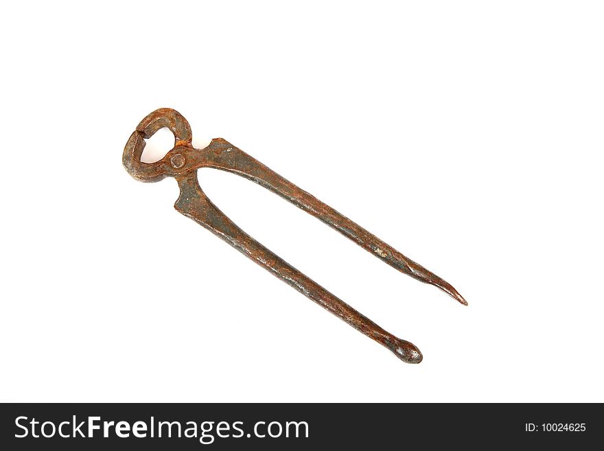 Old rusty tools on white background.