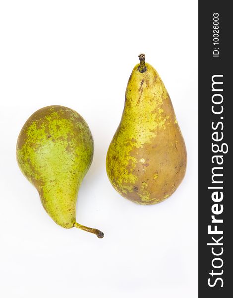 Two pears on a white background