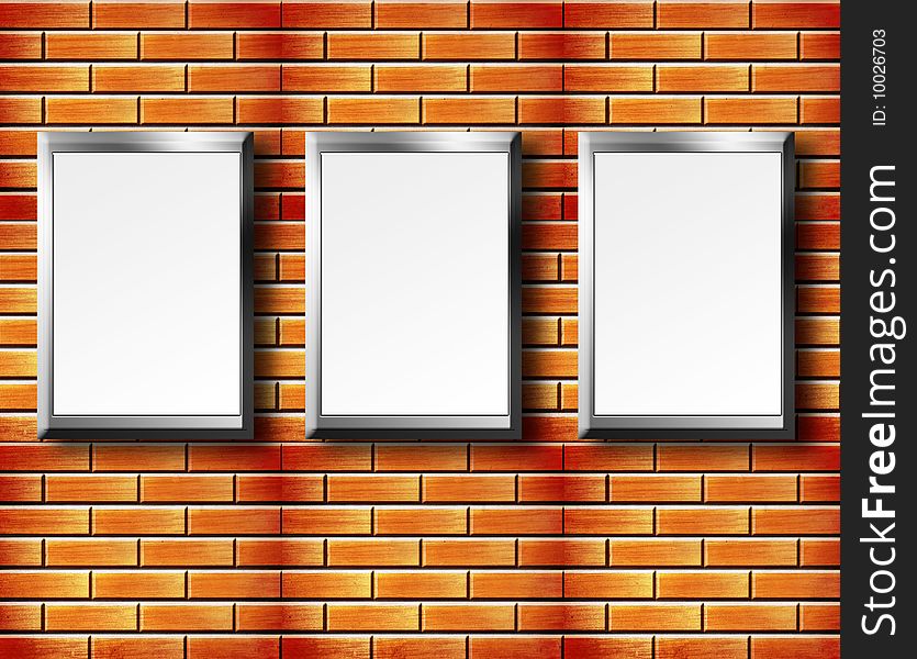 Three advertisements on brick texture background. Illustration. Three advertisements on brick texture background. Illustration