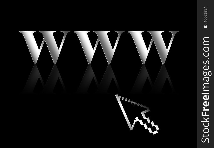 Chrome www letters over black background and arrow. Chrome www letters over black background and arrow
