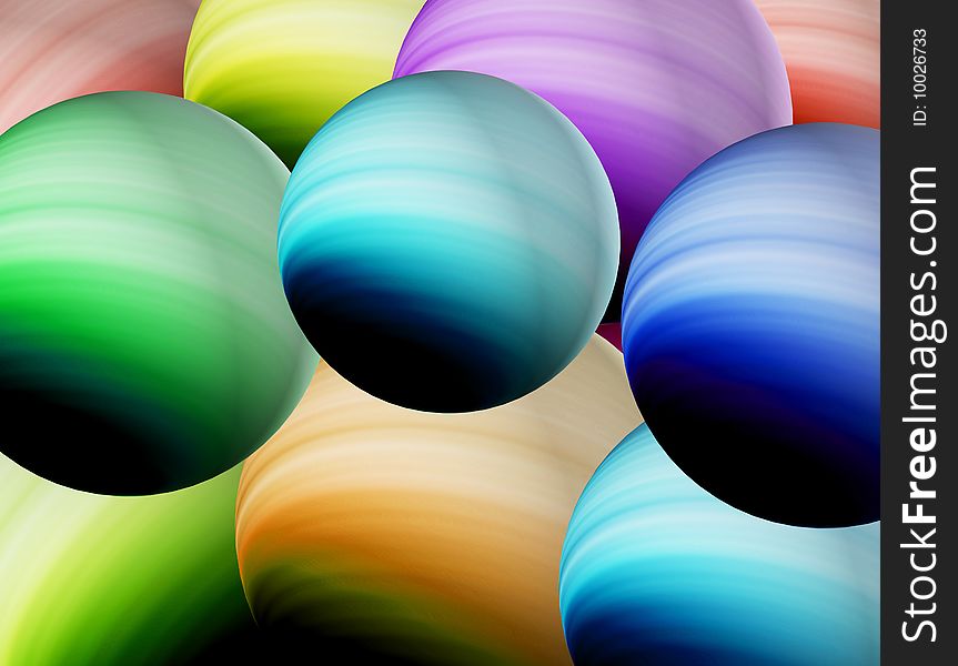 Green, blue, red and orange spheres background. Green, blue, red and orange spheres background