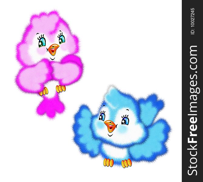 Drawn multi-coloured cheerful fluffy birds. Drawn multi-coloured cheerful fluffy birds