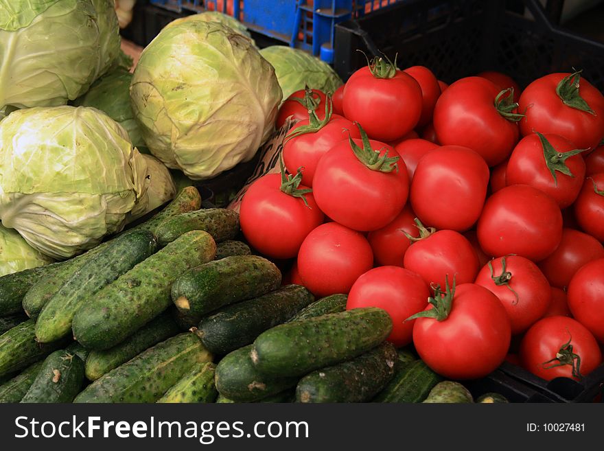 Organick vegetables on display on farmers market