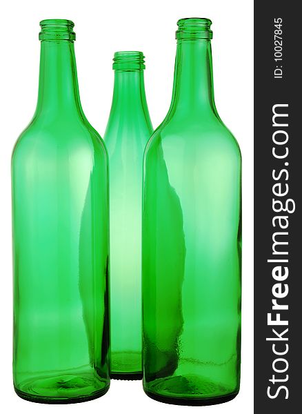 Bottle from green glass on white background