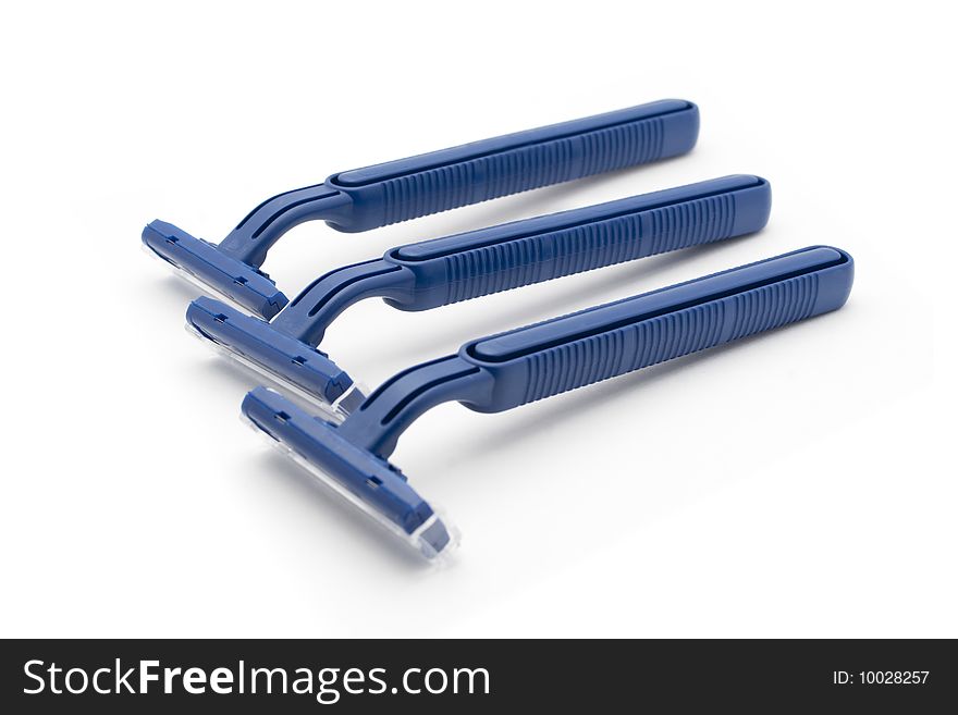 Disposable Safety Blue Razors with White Background. Disposable Safety Blue Razors with White Background