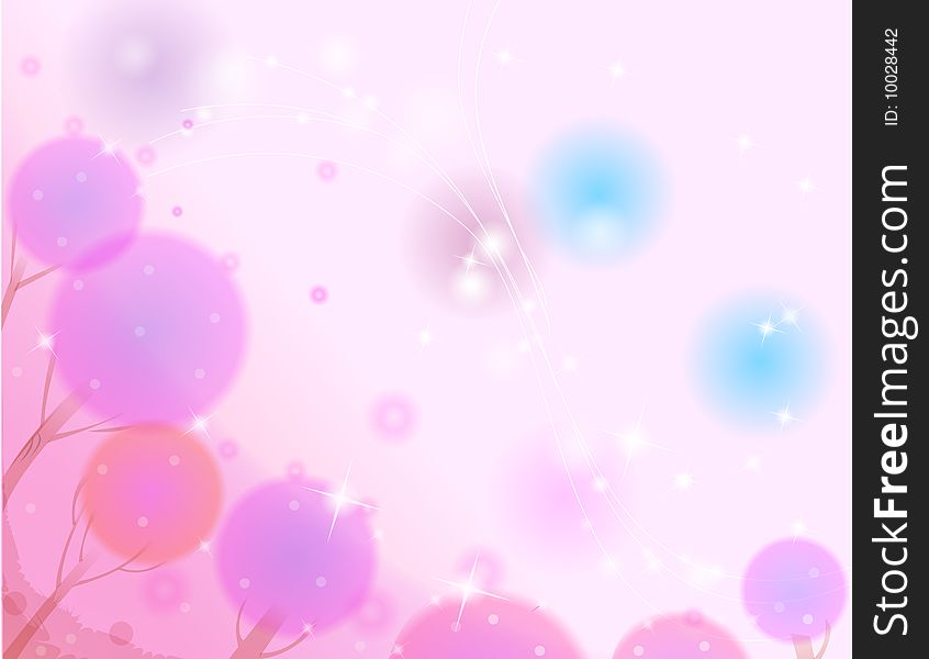 Abstract pink background with pink tree and blue spots