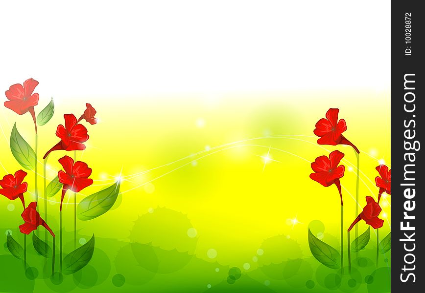 Red flower with green lawn,feeling freedom. Red flower with green lawn,feeling freedom