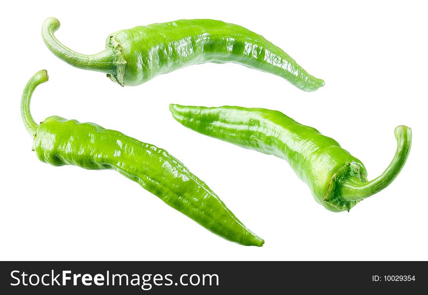 Green peppers on white background (isolated). Green peppers on white background (isolated).
