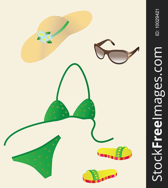 A set of beach accessories. Vector illustration